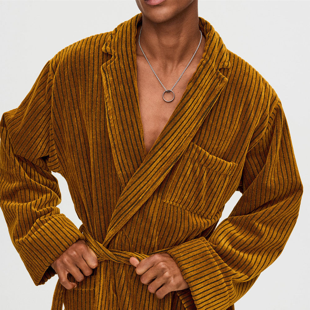 Bathrobe – Santiago Striped Velour Long
